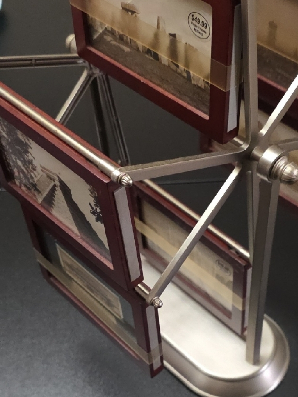 Vintange Style Rotating Multi-Frame Photo Display in Brown and Silver